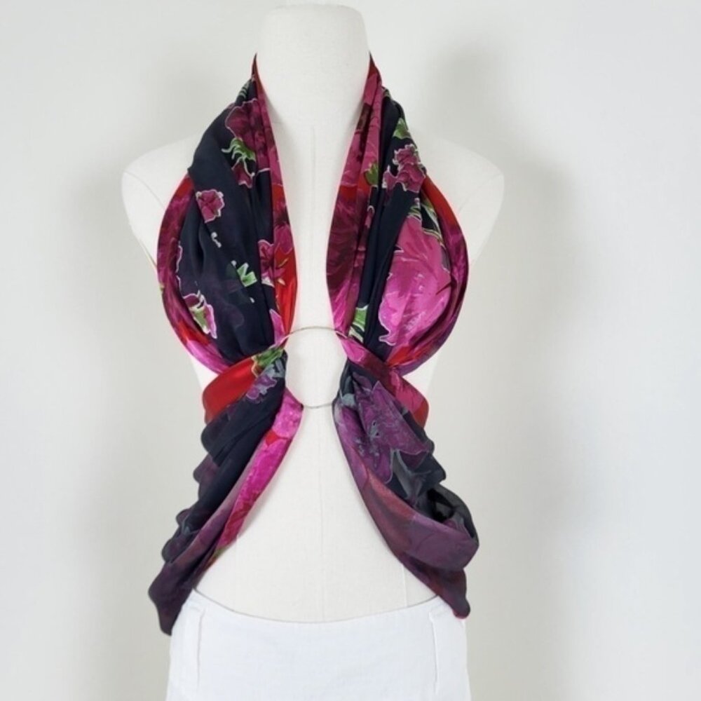 Vintage Sheer Floral Scarf Rectangular Shawl Top Cover-up